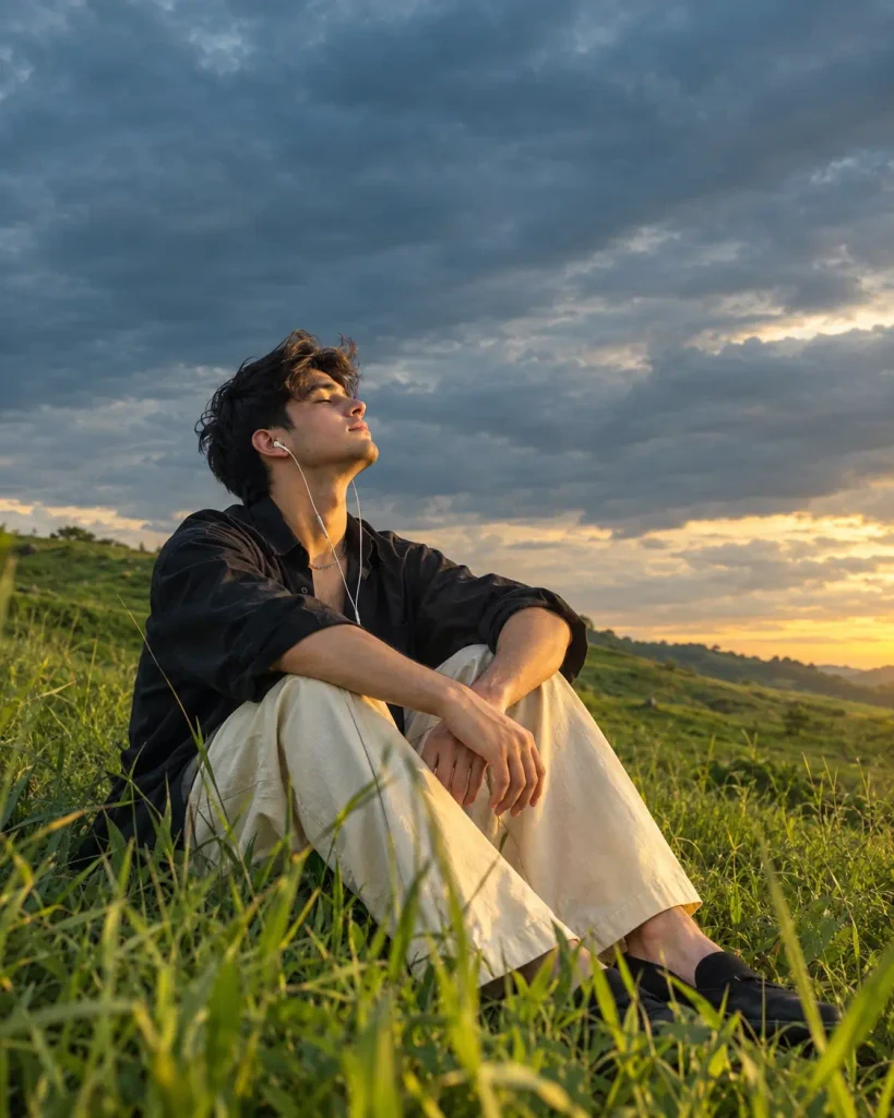 Cinematic Golden-Hour Meadow Portrait – AI Photo Editing Prompt