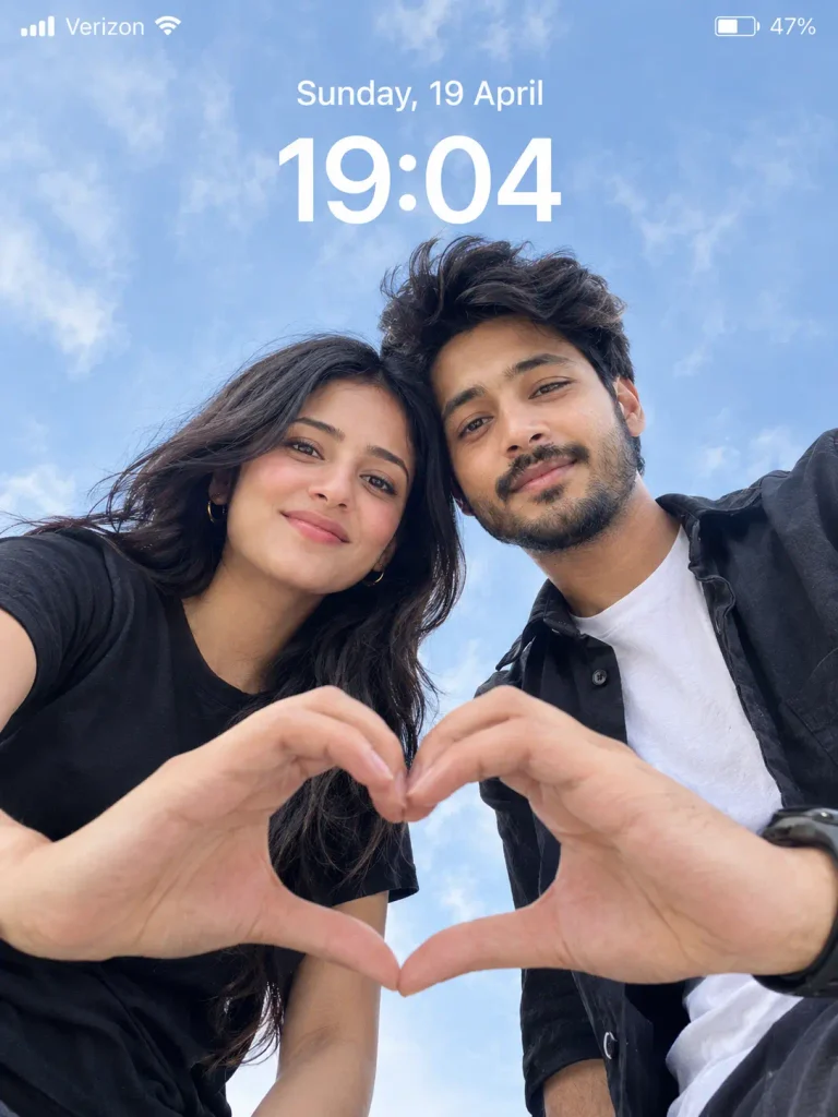 Ultra-Realistic Couple Heart Pose — iOS Lockscreen Portrait Prompt